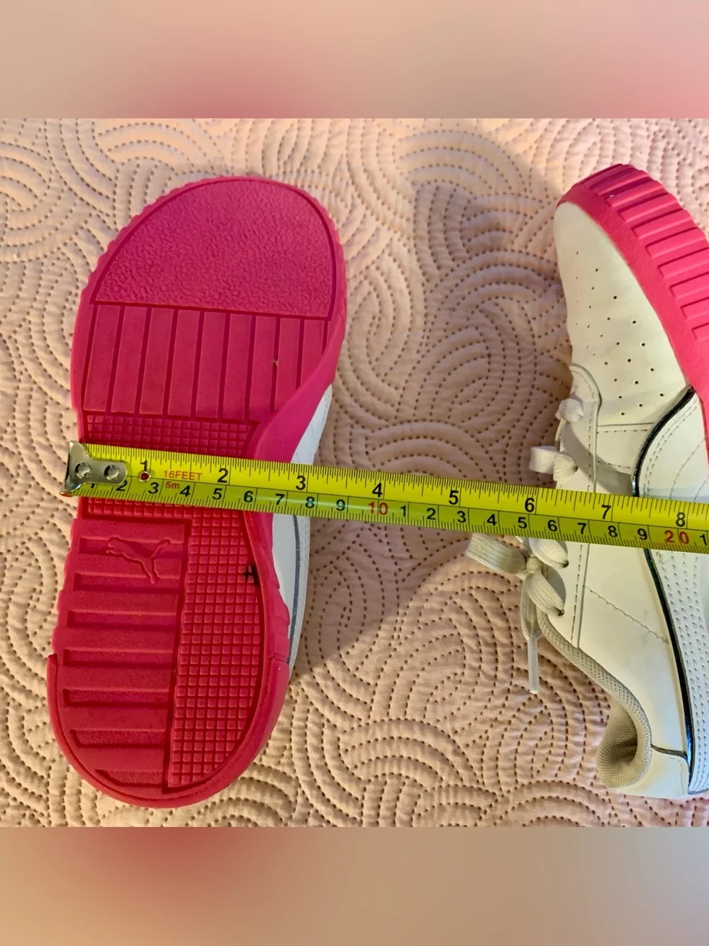 Puma White Sneakers with Hot Pink Platform Sole - Kids Size 3